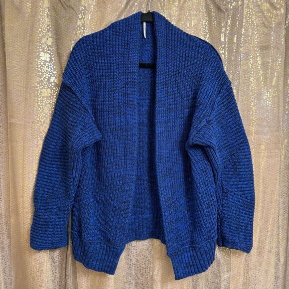 Free People High Hopes Blue Black Chunky Knit Sweater Cardigan XS - Picture 1 of 7